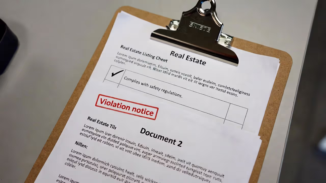 Documents showing a false claim contrasted with a violation notice, illustrating misrepresentation.