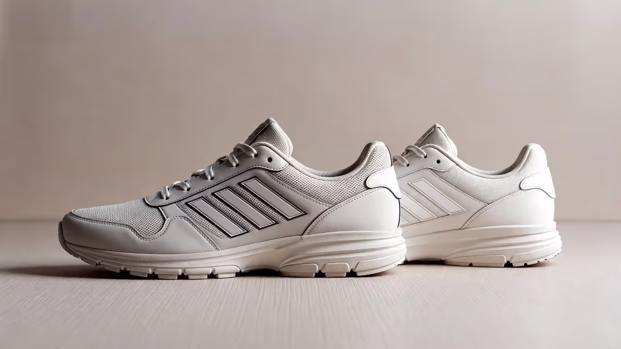 Two generic athletic shoes showing three stripes versus two stripes on the side panels.