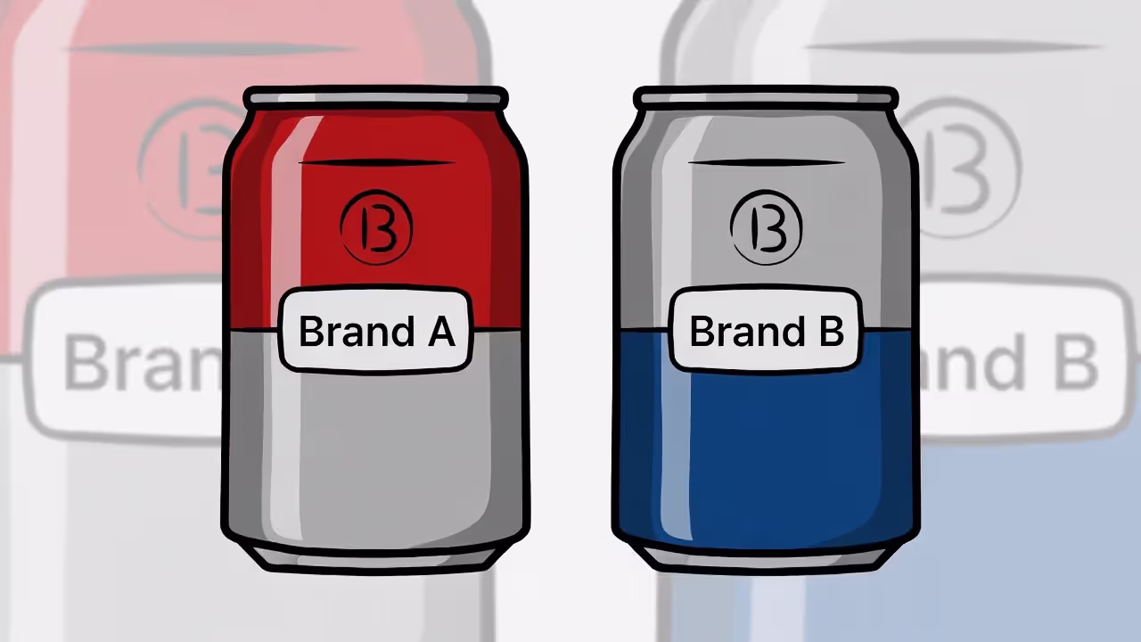 Two generic cola cans labeled “Brand A” and “Brand B” representing competing soda brands.