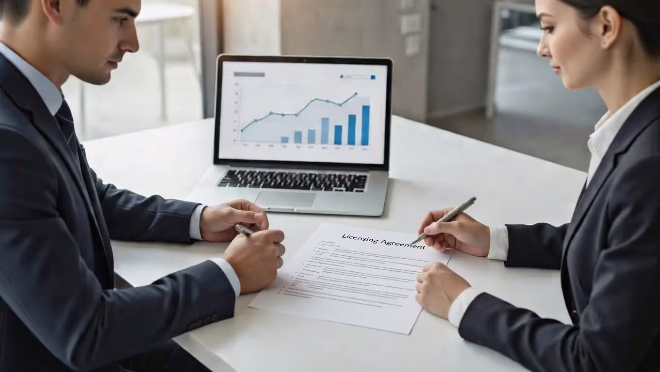 Mock licensing agreement page showing the main required sections