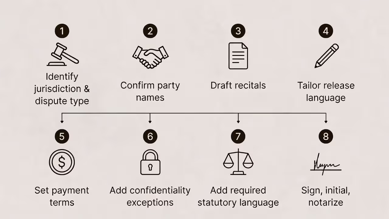 Step-by-step workflow for customizing a settlement agreement template