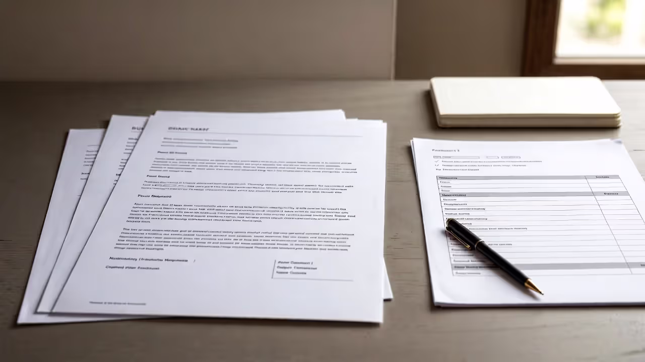 Detailed scope of work document with listed deliverables on desk