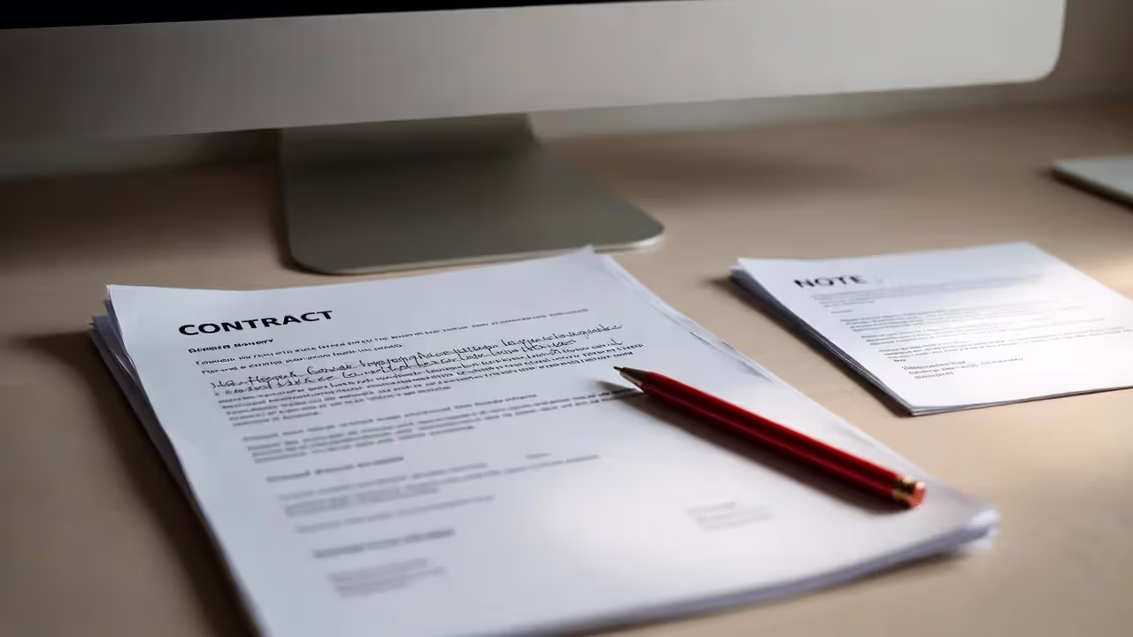 Service contract with handwritten edits highlighting drafting mistakes