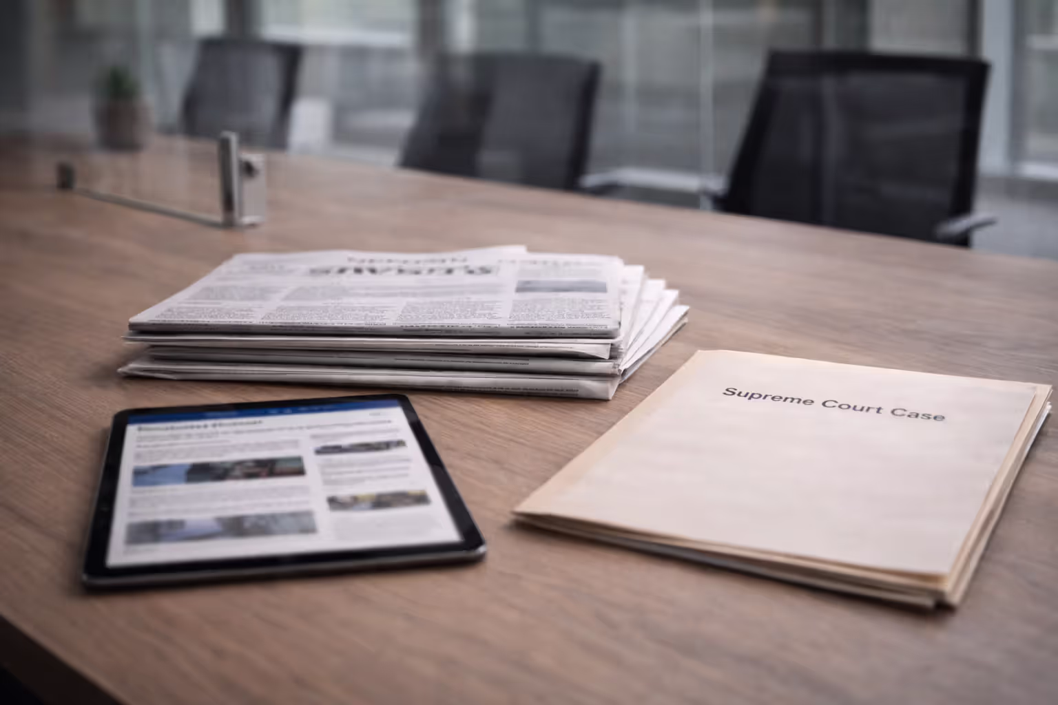 News reports and case folder about Supreme Court employment discrimination decision