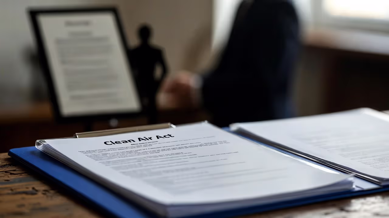 Legal folder labeled Clean Air Act with court opinion document