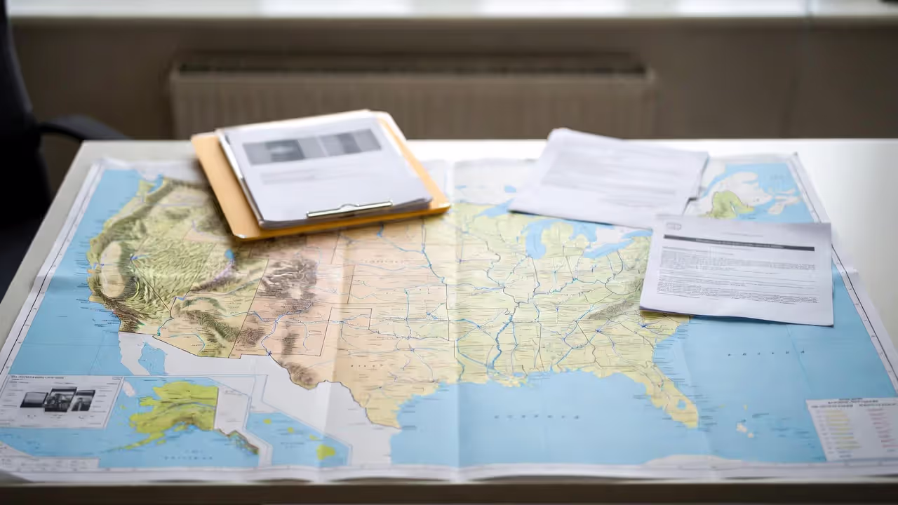 Blurred map of the United States with court documents illustrating jurisdiction differences