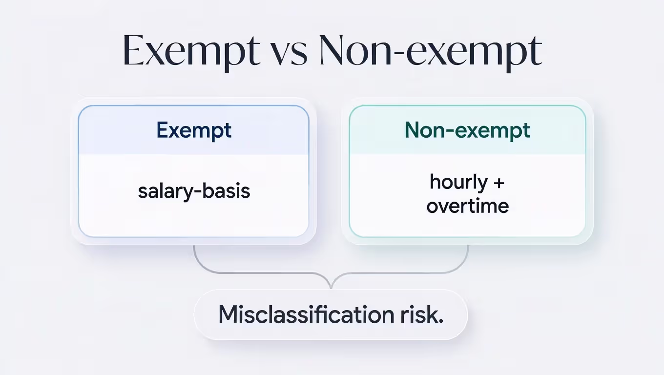 Graphic showing exempt versus non-exempt classification and misclassification risk