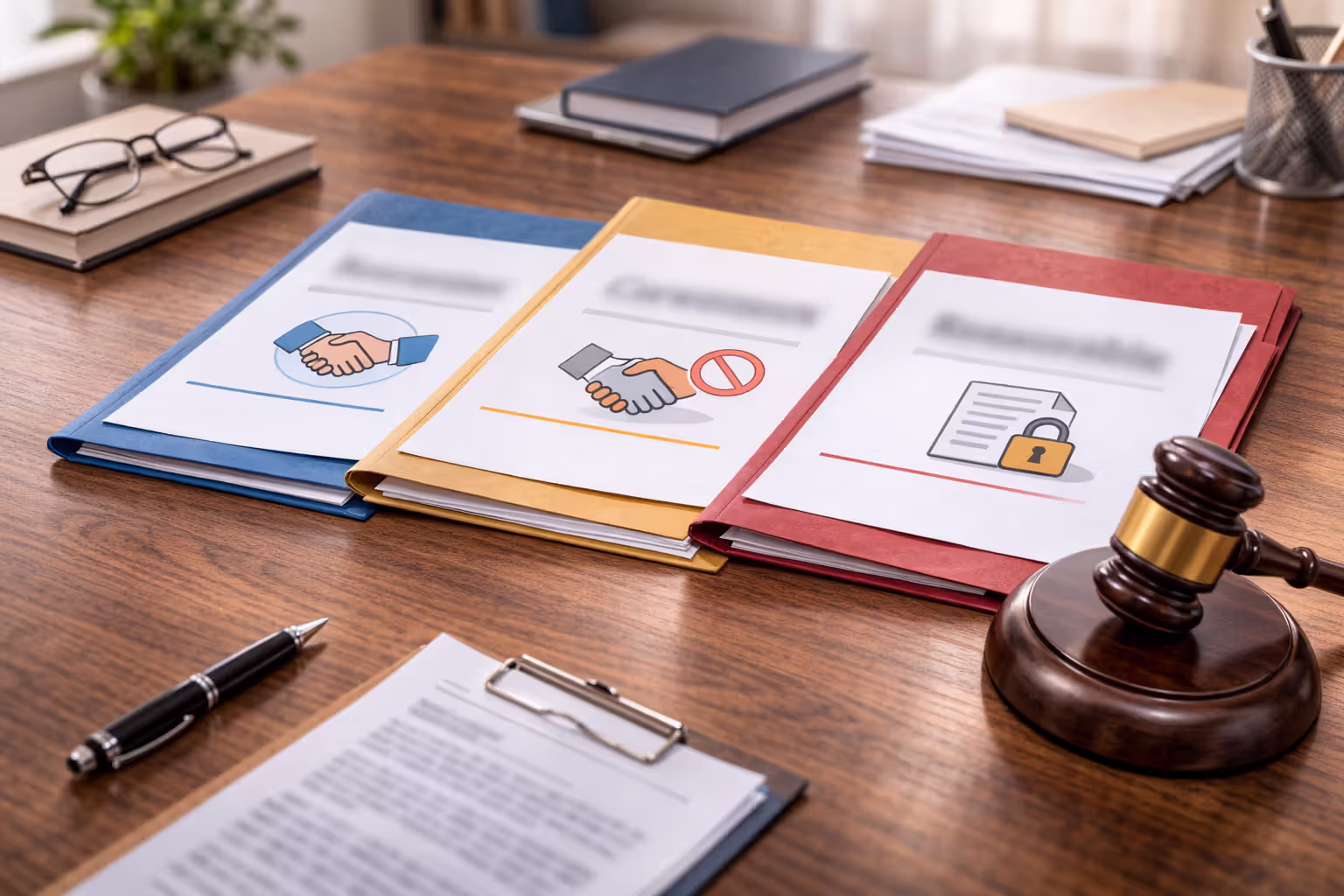 Different employment agreement types represented by separate legal folders