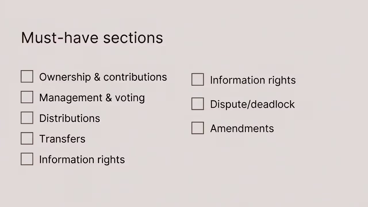 List of essential shareholder agreement sections
